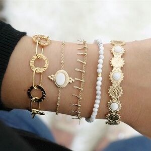 *SNOW* 5-Pc Gold x White Fashion Bracelet Set